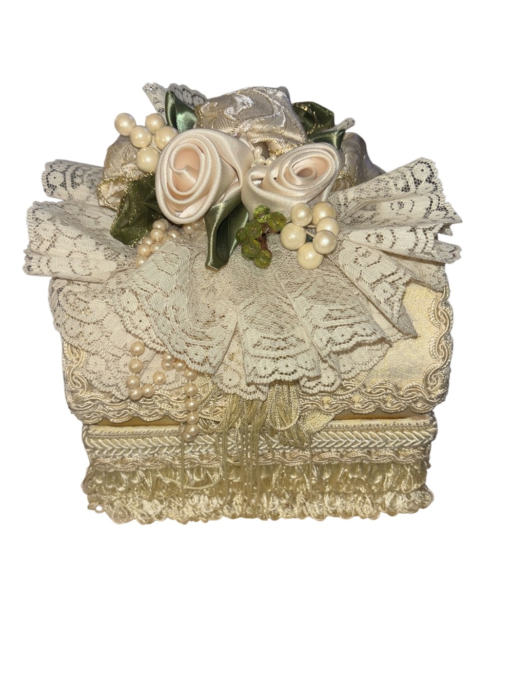 Vintage-Inspired Cream Lace Jewelry Box